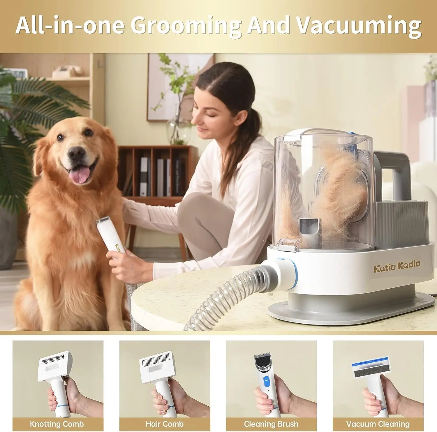 AUKYGGU Dog Grooming Kit 5in1 Vacuum Hair Remover Pro