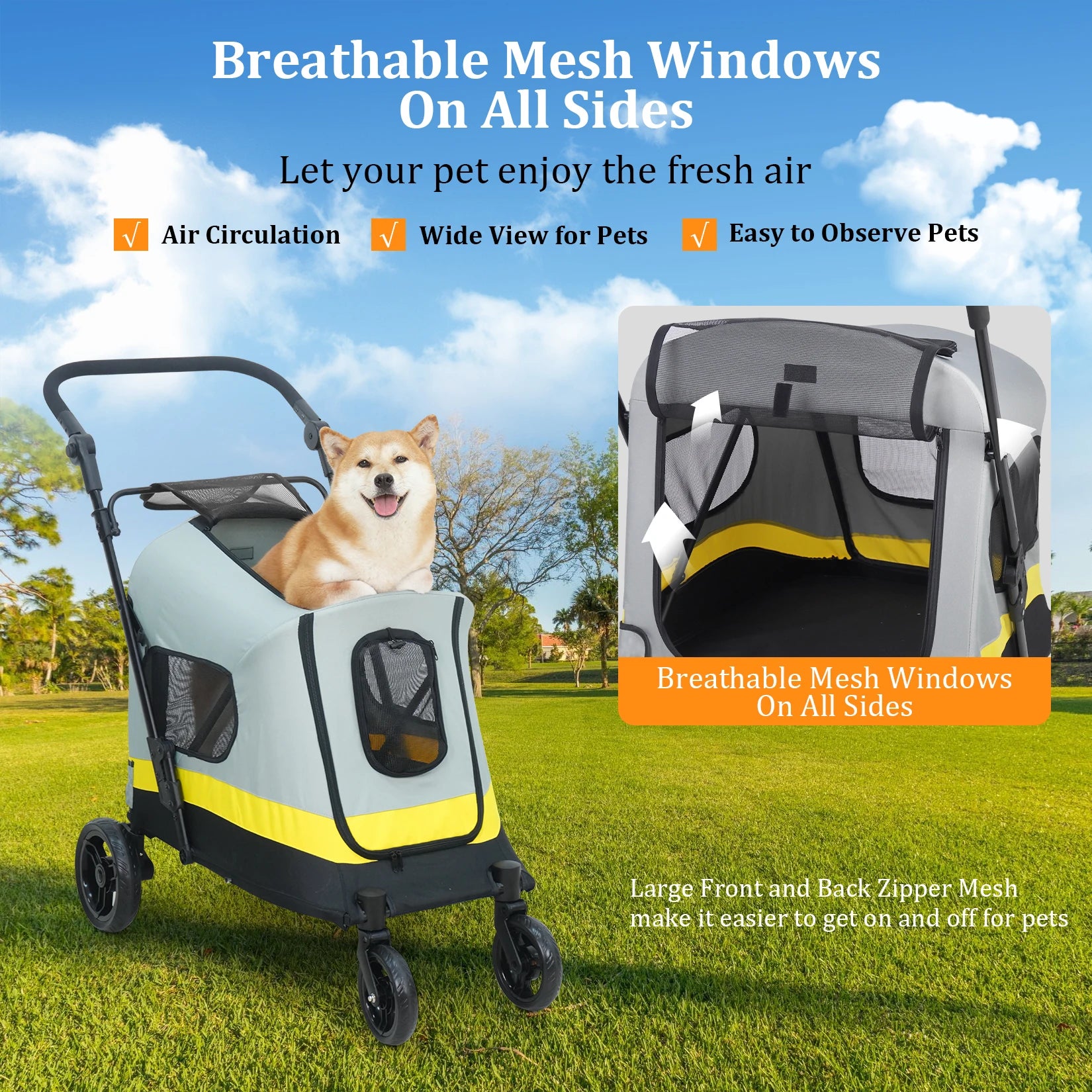 Portable Dog Stroller for Small Medium Dog Dual Entry Pet Stroller All Terrain Wagon Cart