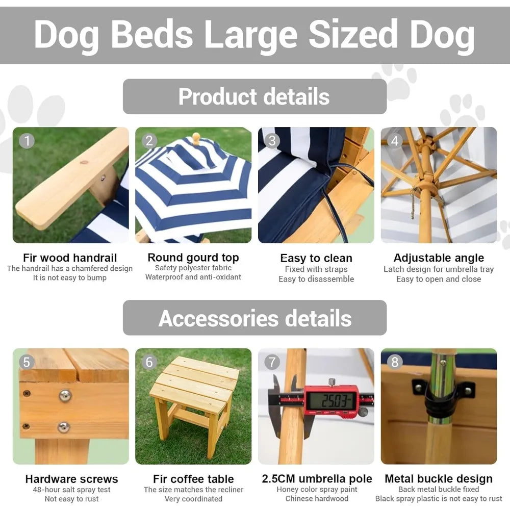 Elevated Dog Bed for Large Dogs with Waterproof Canopy | Indoor/Outdoor Pet Chaise for Backyard, Pool, Beach | Removable Cushion