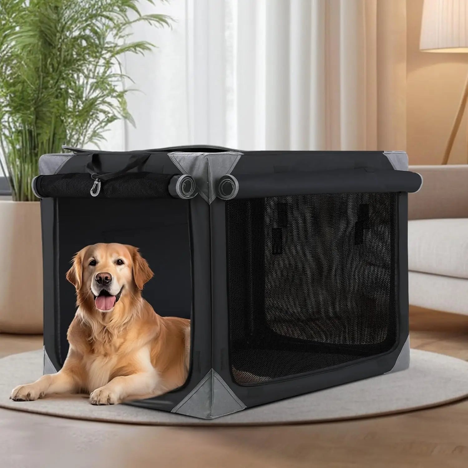 Collapsible Dog Crate, 36/42" Outdoor Travel Dog Crate, Portable Fabric Cover Kennel by Iron Pipe Dog Crate w/4 Mesh Windows