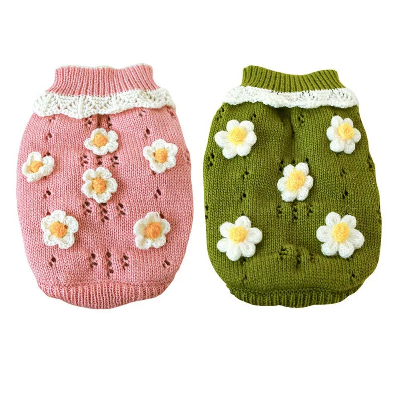 Soft Warm Knitted Blossoming Flower Design Dog Sweater For Pets