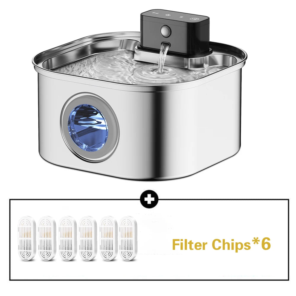 Wireless Stainless Steel Pet Water Fountain, 3.2L Automatic Cat Water Feeder with Motion Sensor,  Dog Water Bowl（No 5V 1A Plug）