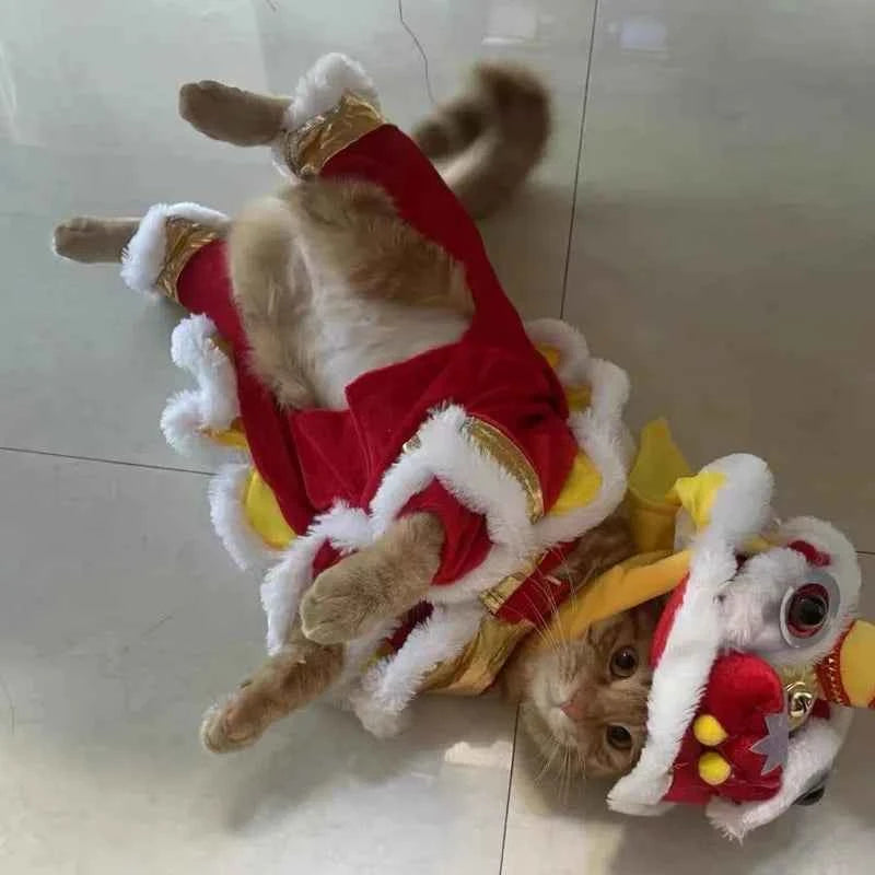 Lion Dance Dog Cat Costume For Chinese Spring Festival Pet