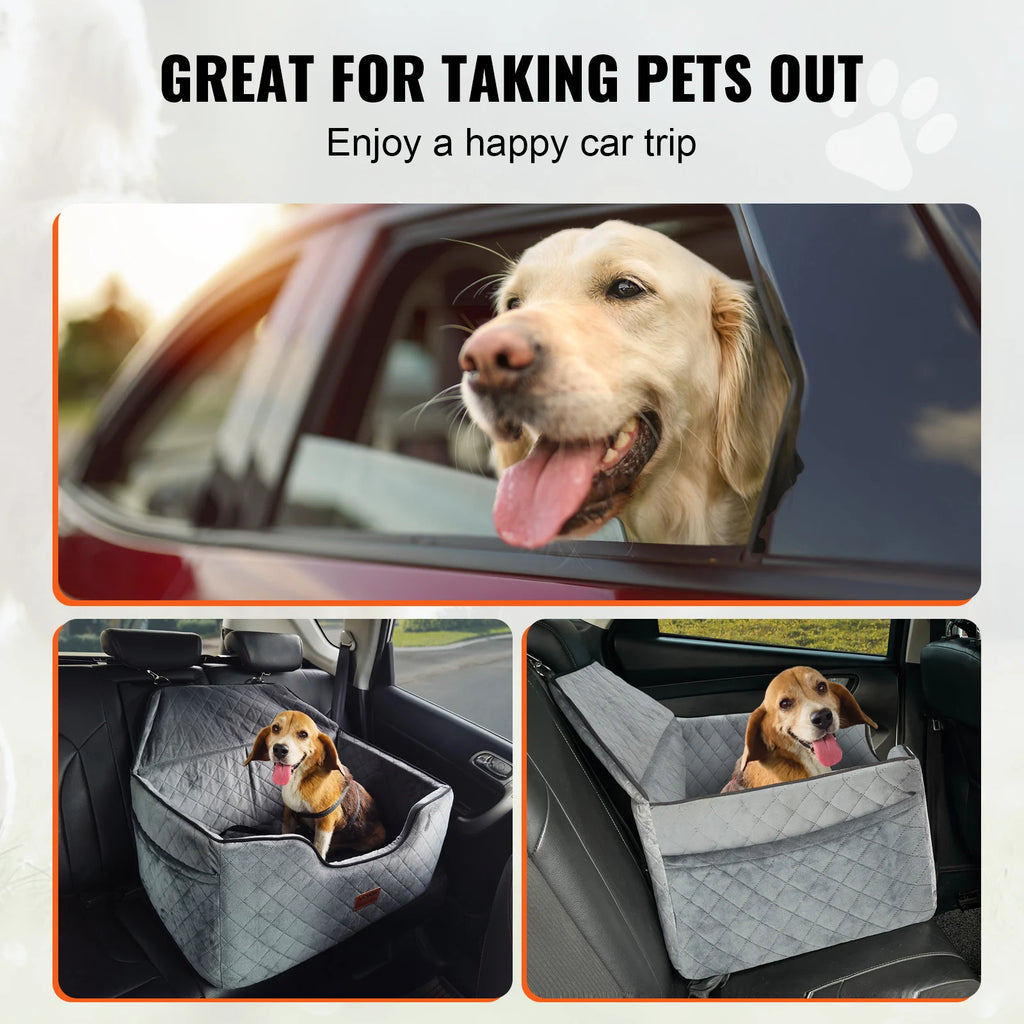 VEVOR Dog Car Seat Dog Booster Seat for Car with A Storage Pocket Sponge Filling Car Bed for Medium Large Dog up to 55 lbs Gray