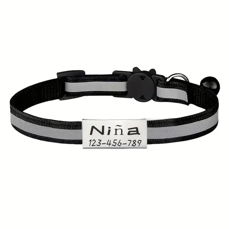 Personalized Free Engraving Reflective Cat Collar Adjustable Nylon