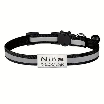 Personalized Free Engraving Reflective Cat Collar Adjustable Nylon