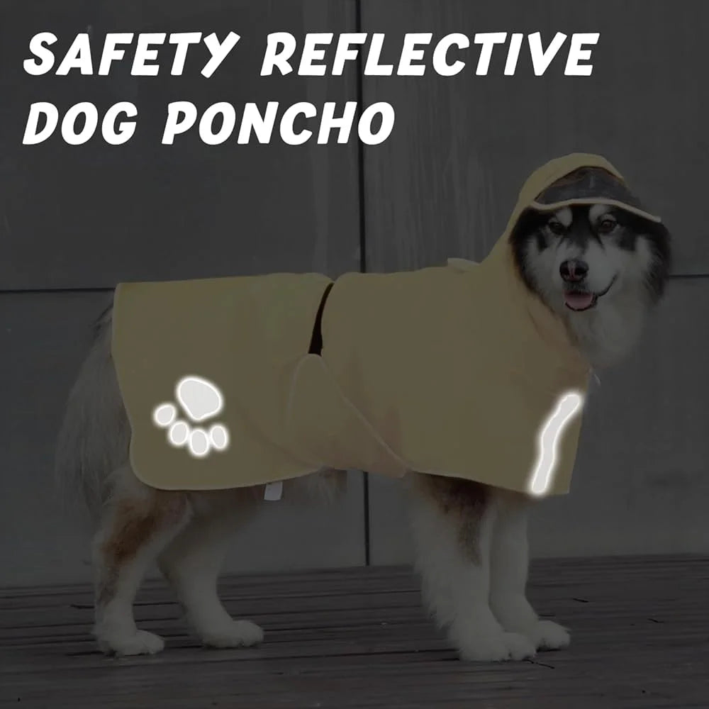 Dog Raincoat Hooded Reflective Slicker Lightweight Waterproof Pet Jacket Adjustable Belly Strap Leash Hole Outdoor Activities