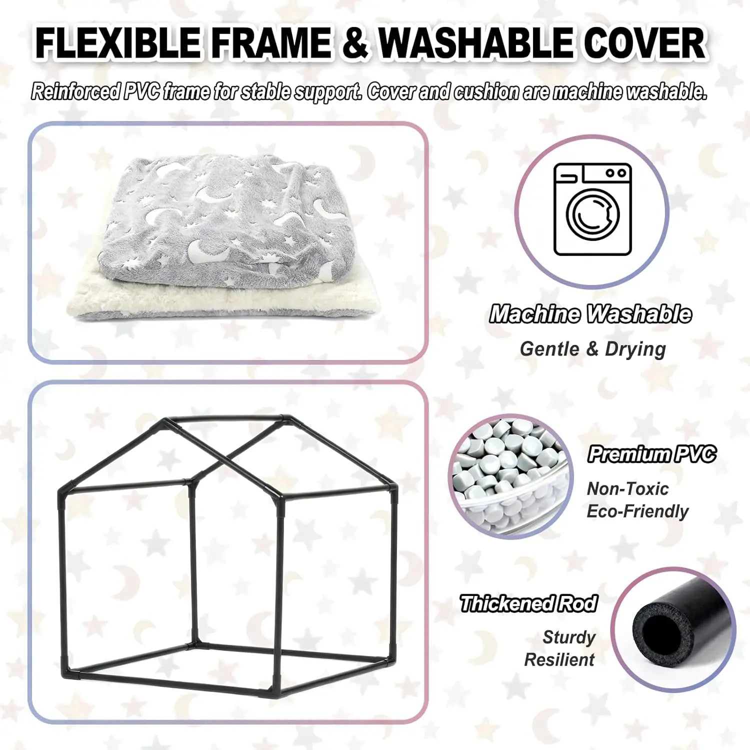 Night Luminous Star Dog Tent With Washable Cave Bed