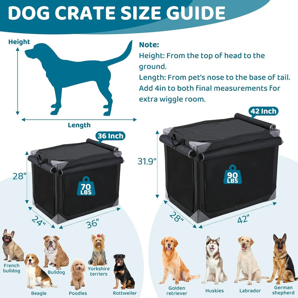 Collapsible Dog Crate, 36/42" Outdoor Travel Dog Crate, Portable Fabric Cover Kennel by Iron Pipe Dog Crate w/4 Mesh Windows