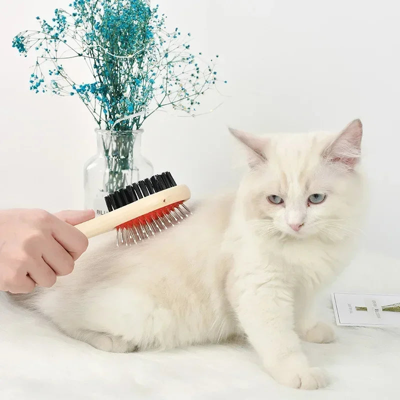 High-Concerned Double-Sided Wooden Pet Comb For Dogs And Cats