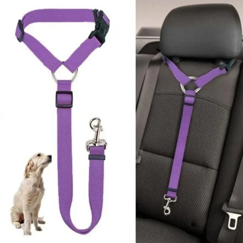 Two-In-One Pet Car Seat Belt Nylon Lead Leash Adjustable Durable