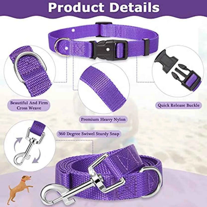 8 Pieces Dog Collar and Leash Set Nylon Adjustable Dog Collars and Leash Personalized Puppy Supplies for Small Medium Large Pet