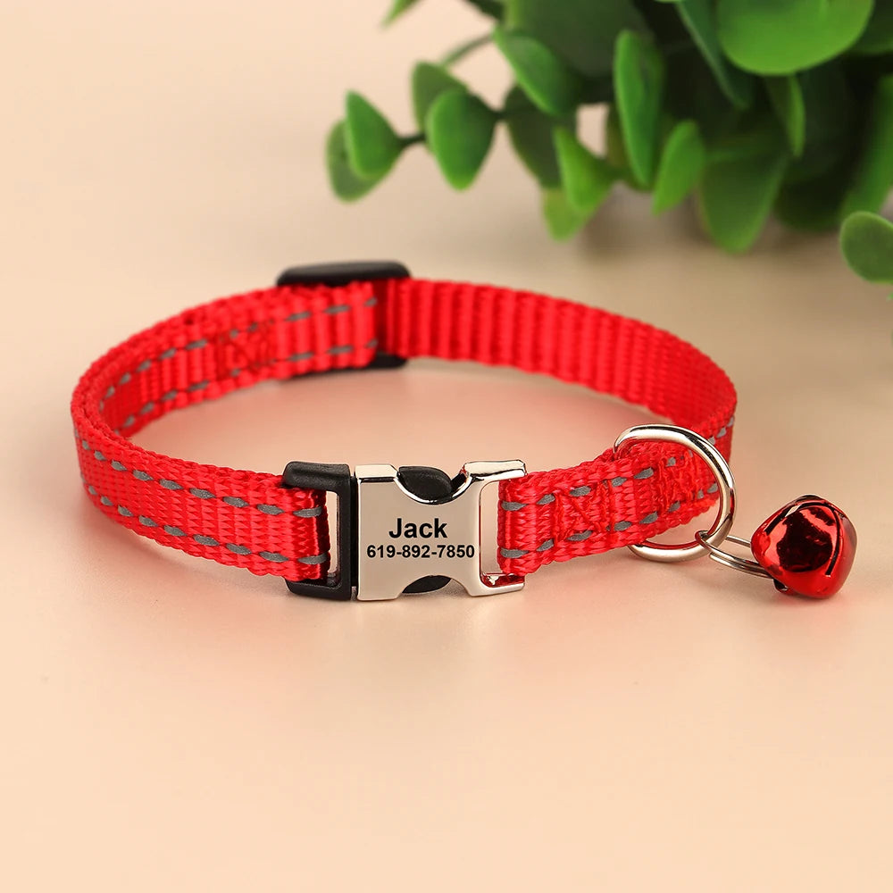 Free personalized kitten collar, engraved with pet dog's name, anti-lost, suitable for cats and small dogs, adjustable