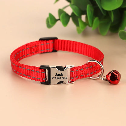 Free personalized kitten collar, engraved with pet dog's name, anti-lost, suitable for cats and small dogs, adjustable