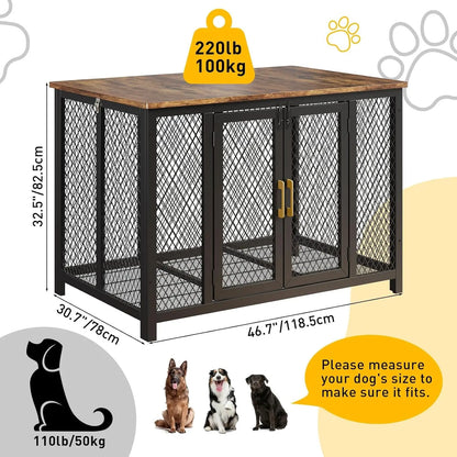 48 Inch Large Dog Crate Furniture with Top Access Door,Heavy Duty Wooden Pet Cage for Medium to Large Dogs Up to 110 Lbs