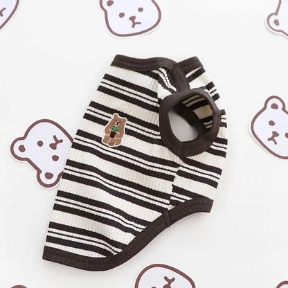 Pet Dog Vest Puppy Clothes Summer Cotton Bear Print T-Shirt Striped Dog Shirt Girls Dog Costume Chihuahua Korean Style Clothing
