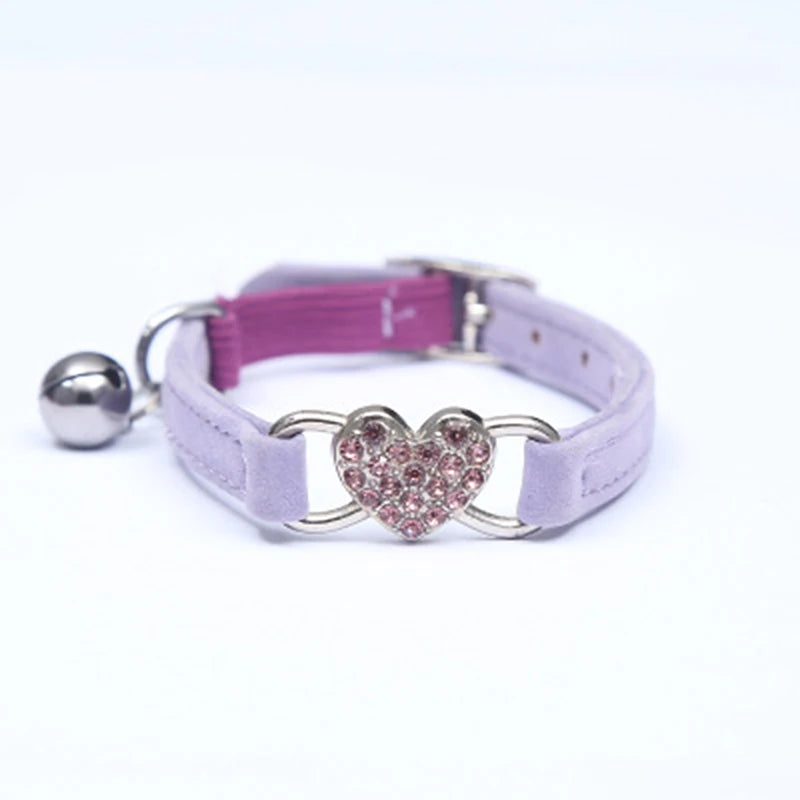 Noned Heart Charm Cat Collar With Bell And Soft Velvet