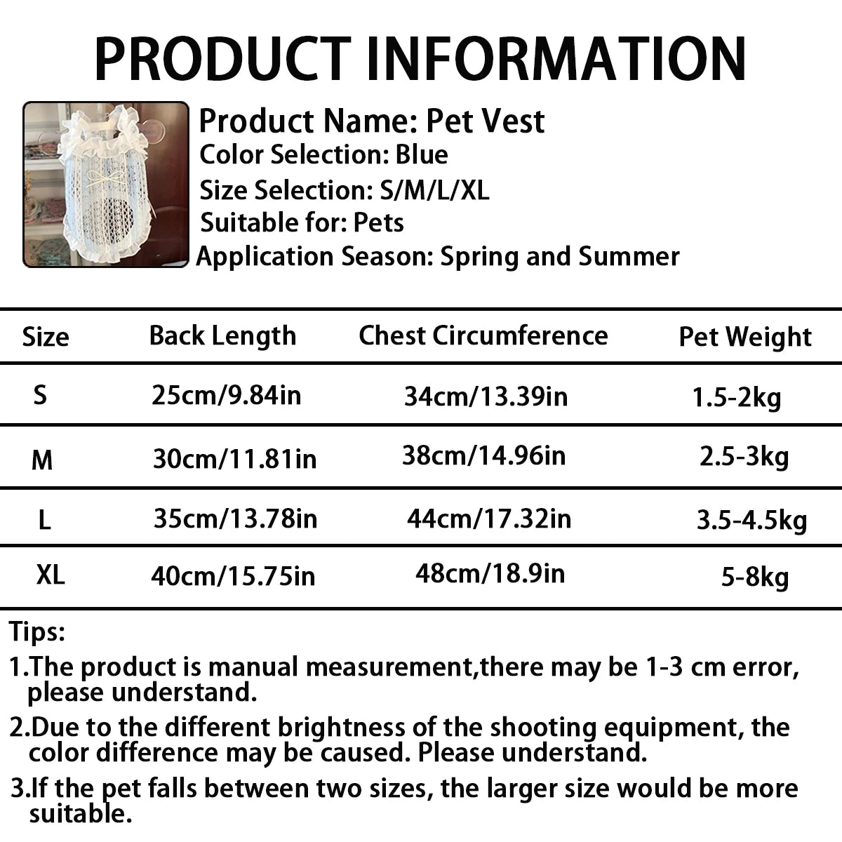 Summer Cooling Soft Lace Sleeveless Vest Dog Cat Clothes Accessories