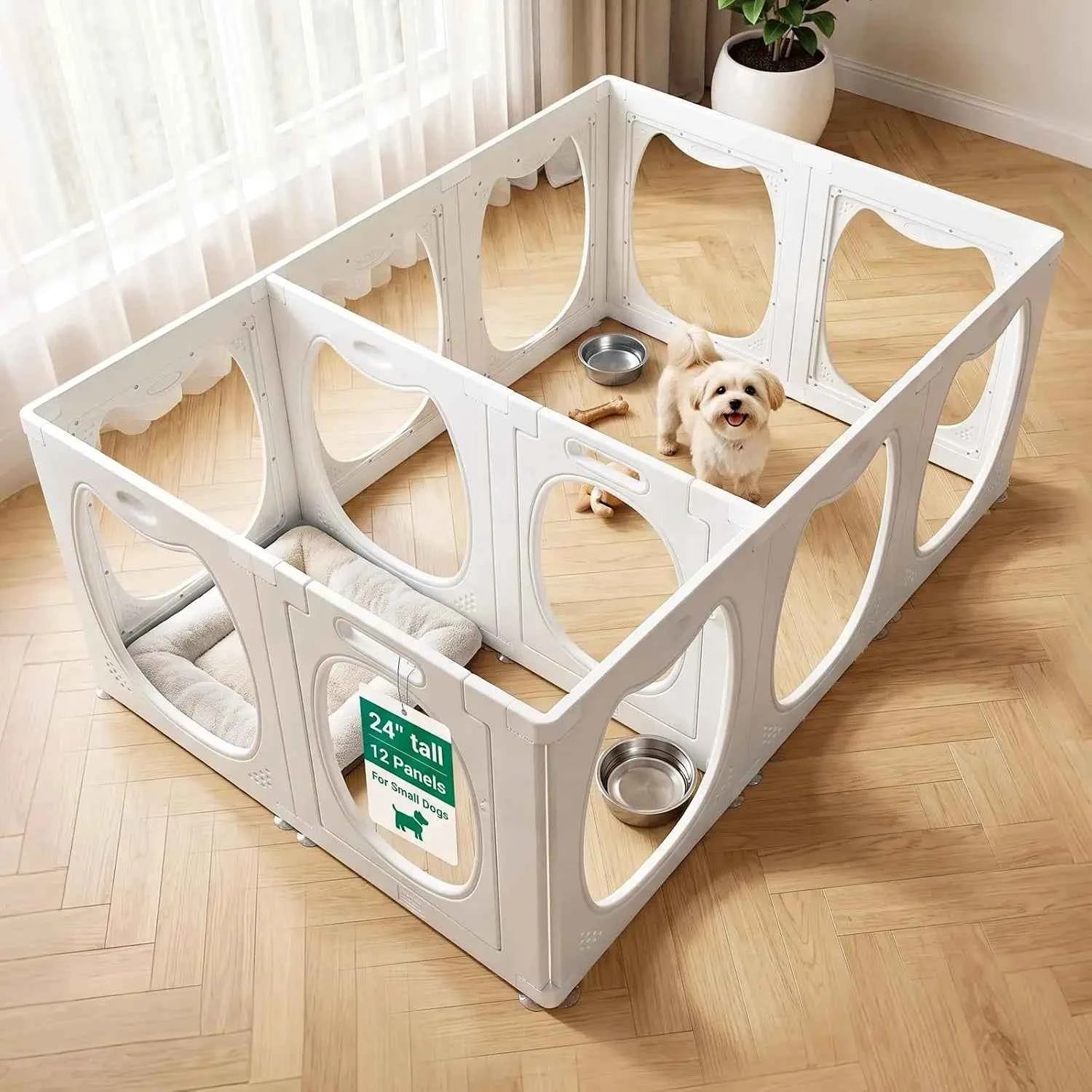 Clear Acrylic Dog Playpen, 12 Panels Indoor Puppy Fence for Small Pets