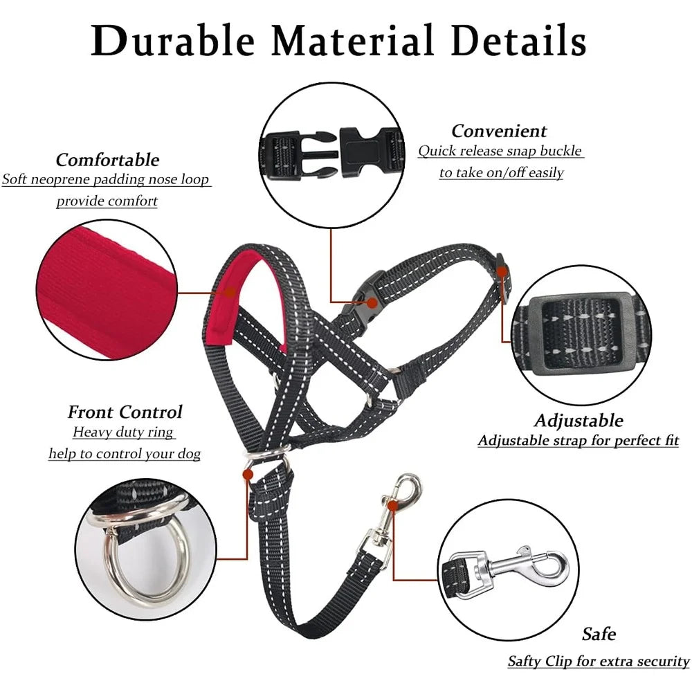 Reflective No Pull Soft Padded Dog Head Halter With Leash