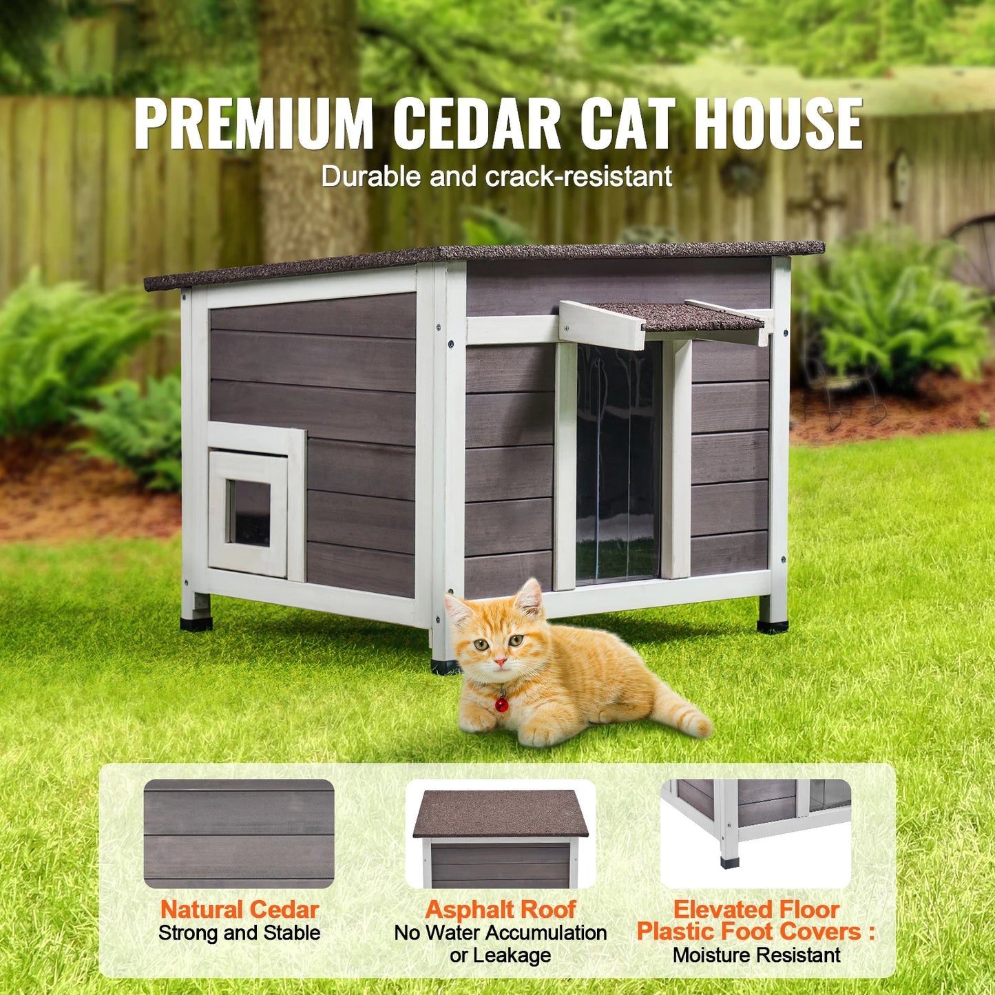 SucceBuy Wooden Weatherproof Outdoor Cat House Insulated Foam Shelter