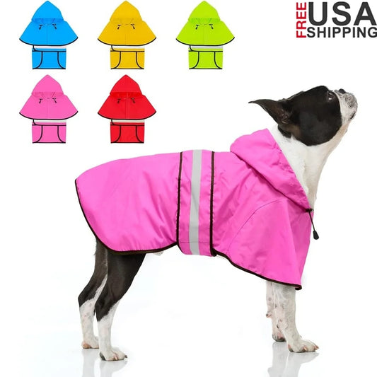 Lightweight Waterproof Dog Rain Jacket Poncho with Leash Hole Hooded Design Adjustable Straps Small Medium Large Pets
