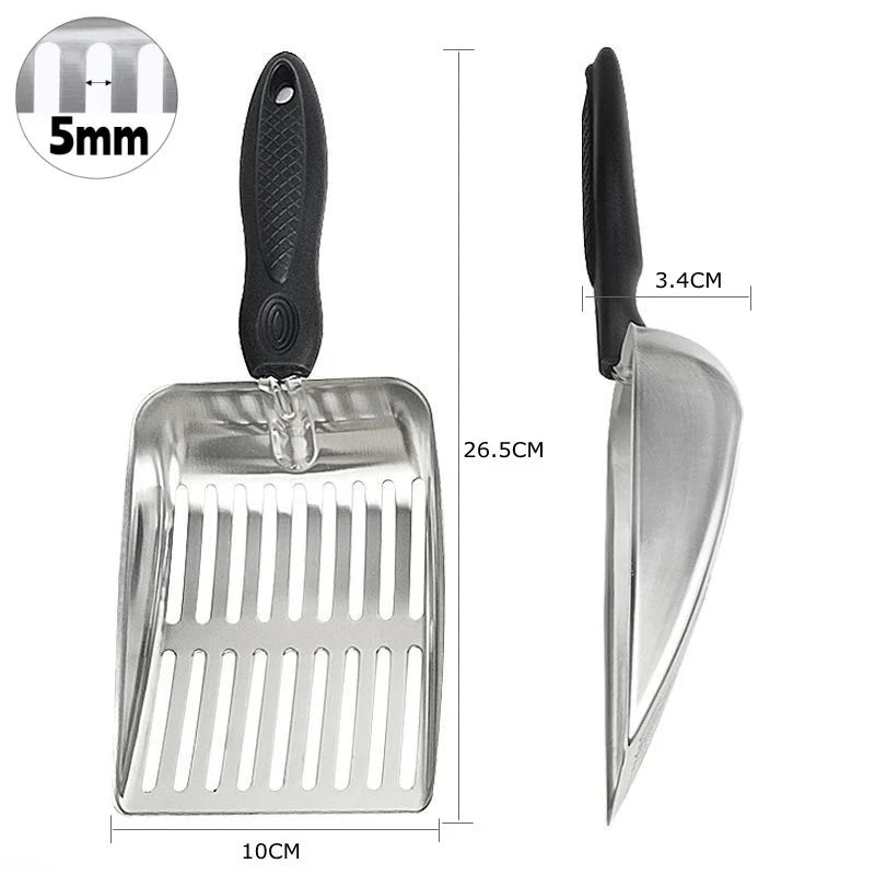 Stainless Steel Cat Litter Scoop with Rubber Handle Metal Kitty Scooper Sturdy Mesh Scooper Litter Filter Pet Cleaning Tools
