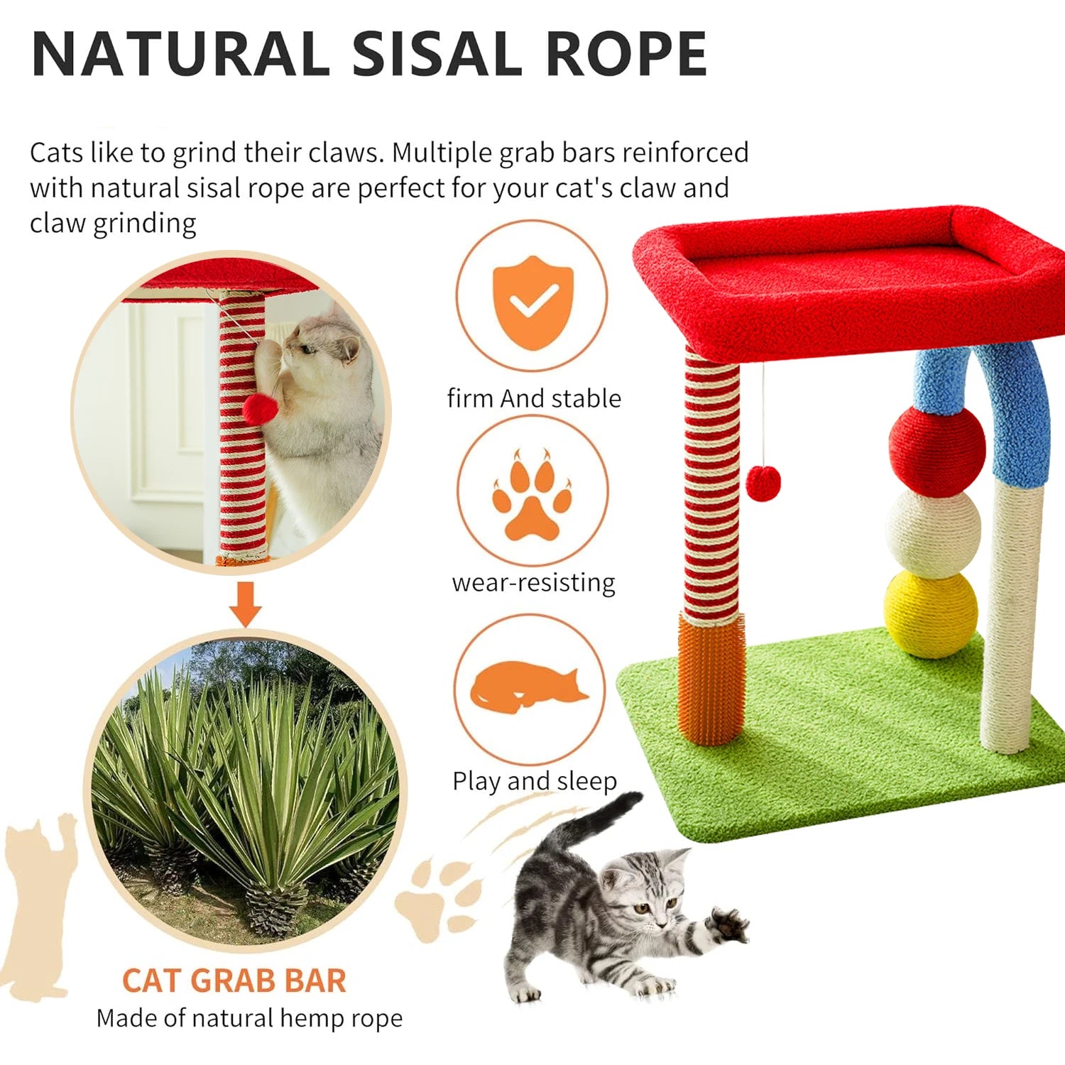 NONECN Indoor Cat Tree With Scratching Post And Resting Platforms