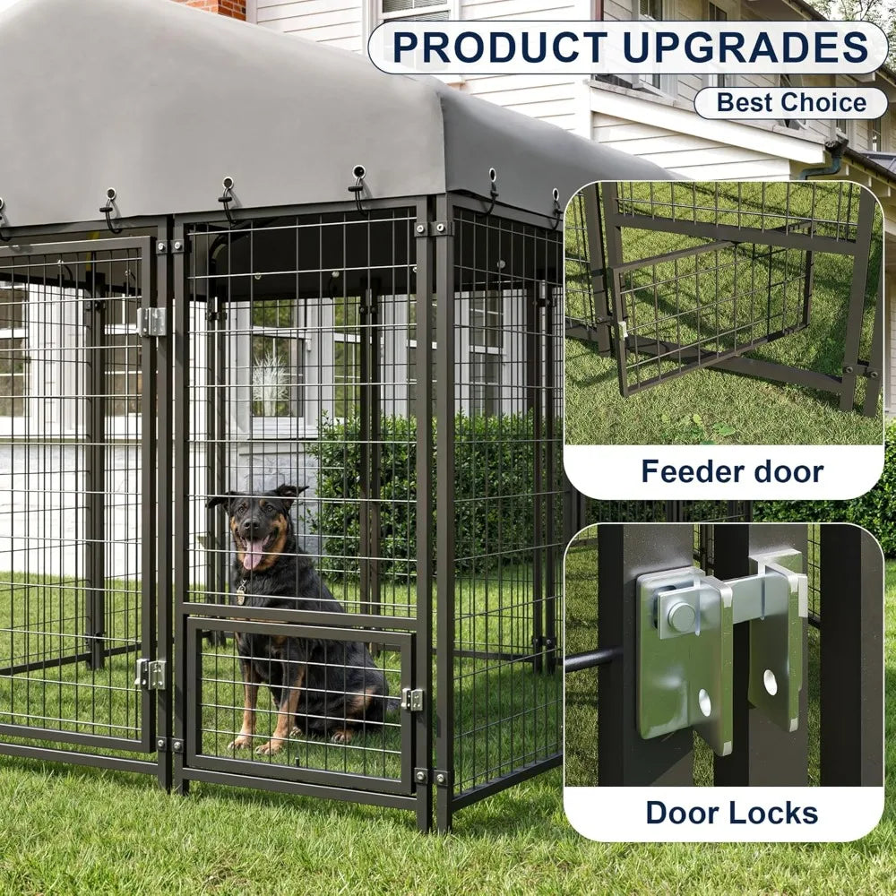 10X14FT Dog Kennel Outside Double Door Dog Kennel Outdoor with Feeding