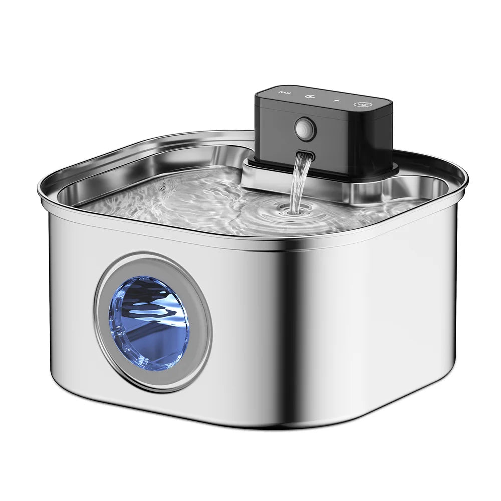 Wireless Stainless Steel Pet Water Fountain, 3.2L Automatic Cat Water Feeder with Motion Sensor,  Dog Water Bowl（No 5V 1A Plug）