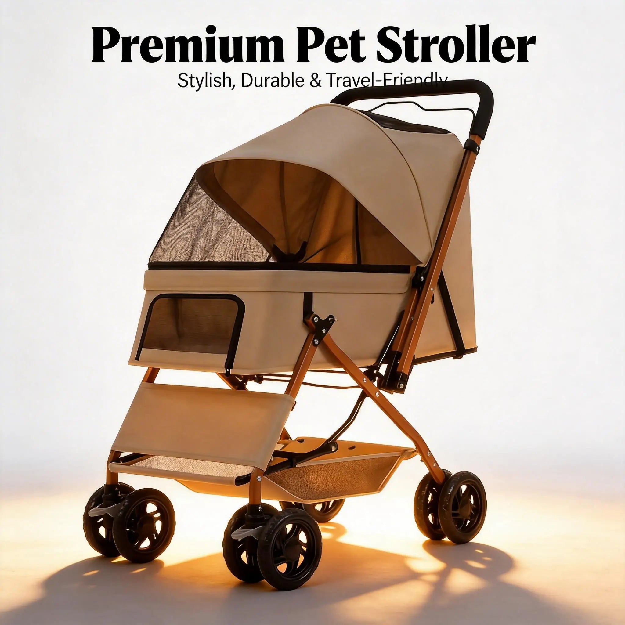 Premium Pet Stroller With Large Space, 4-wheel Stable Pet Cart for Small Medium Dogs Cats, Portable Travel Stroller for Camping