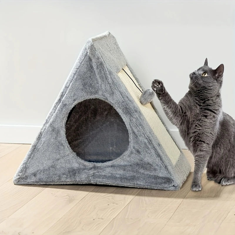Plush Cat Bed With Toy Ball And Sisal Scratching Board