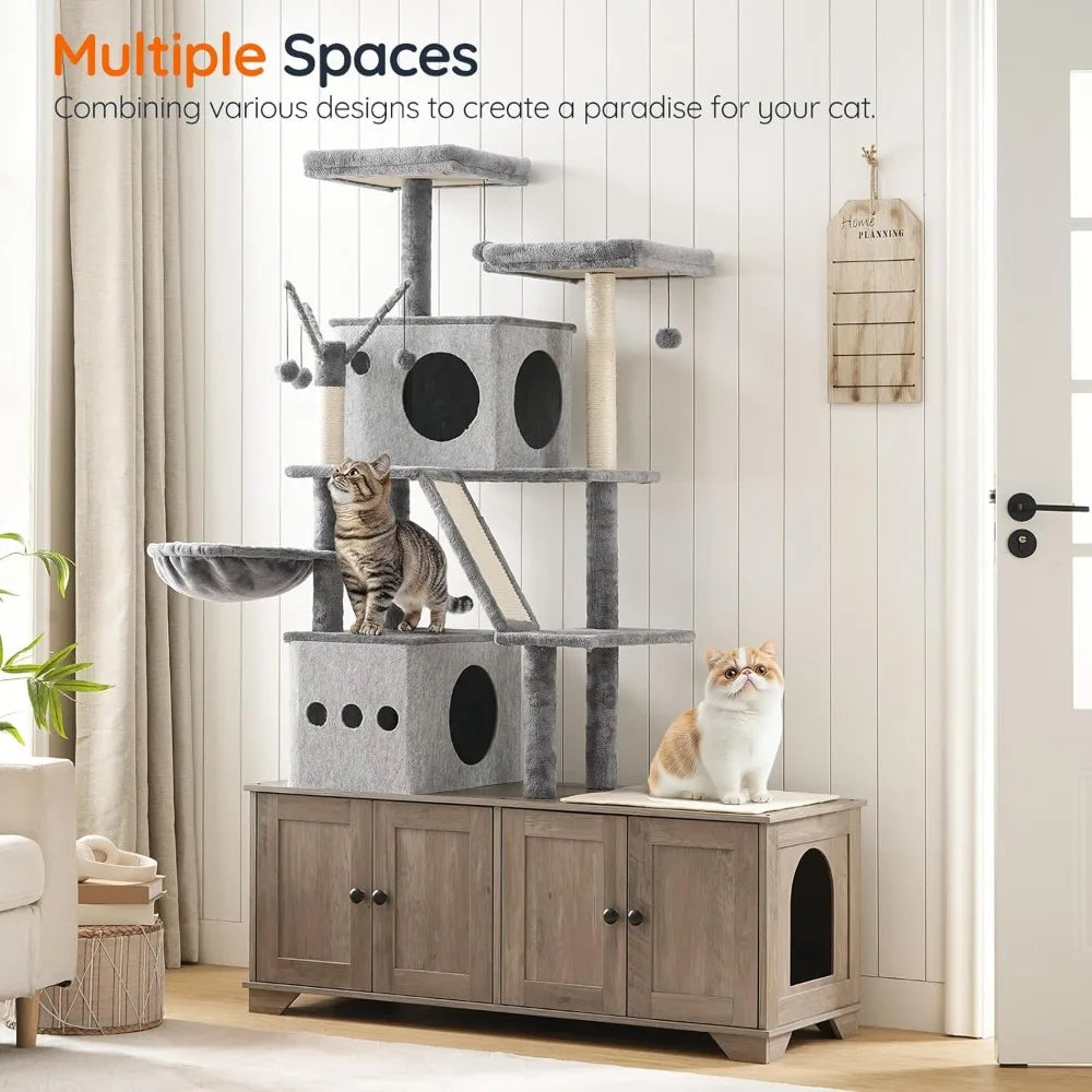 Modern All In One Cat Tower With Litter Box Enclosure