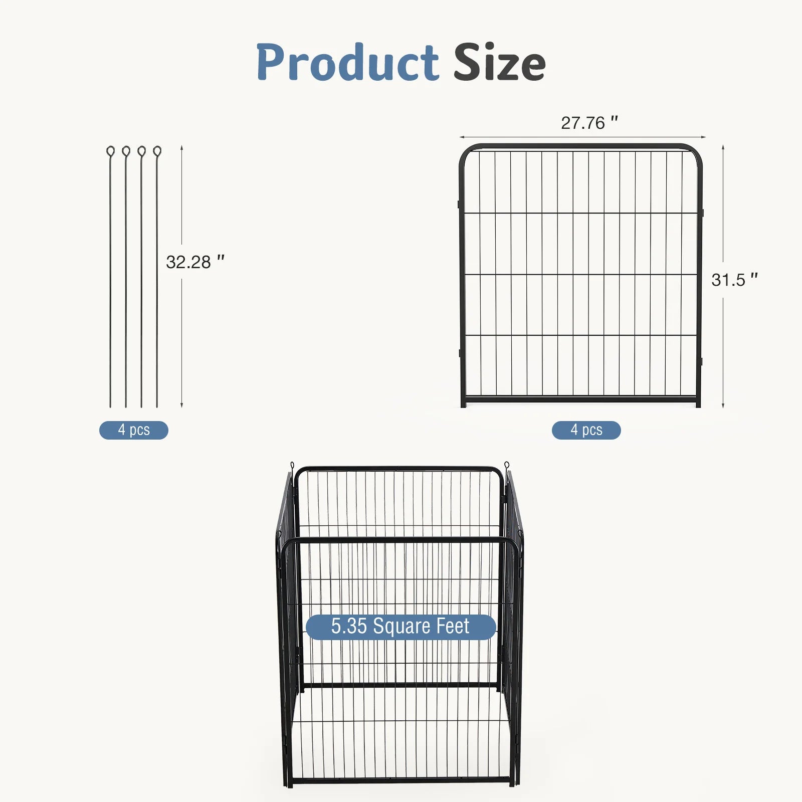 JHK 4 Panels Metal Dog Playpen Pet Fence 24 Inch to 40 Inch Foldable Large Dog Puppy ExercExercise for Yard Gate Camping Outdoor