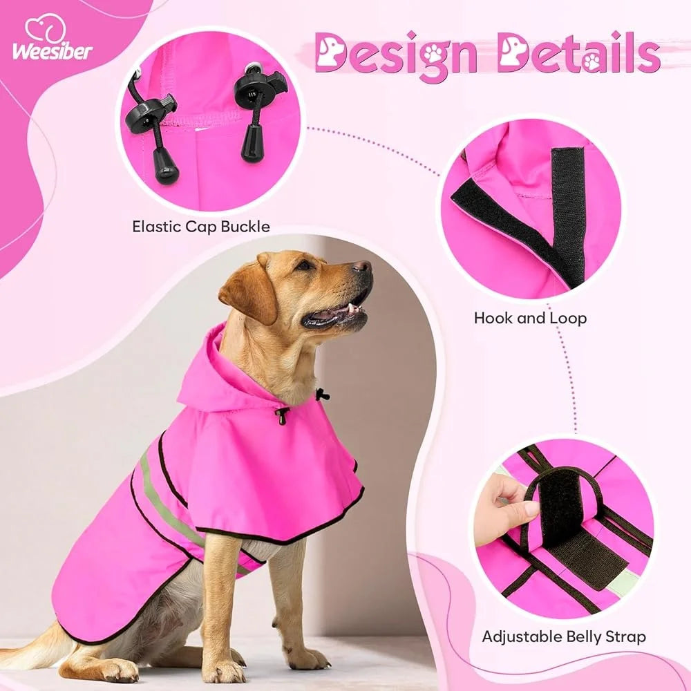 Lightweight Waterproof Dog Rain Jacket Poncho with Leash Hole Hooded Design Adjustable Straps Small Medium Large Pets