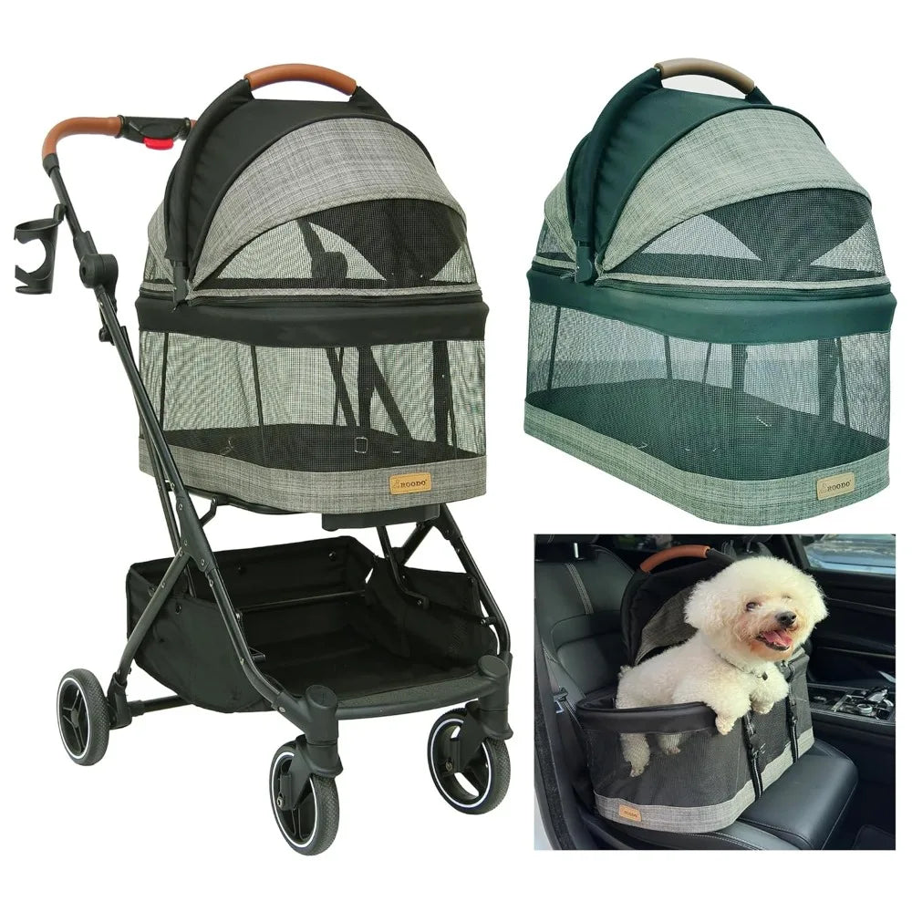 Fashion 3 In 1 Dog Cat Stroller With Detachable Carrier