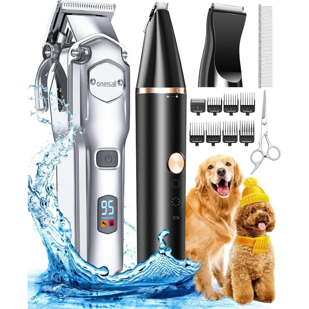 XMSJ Cordless Waterproof Dog Grooming Kit Heavy Thick Coat Clippers