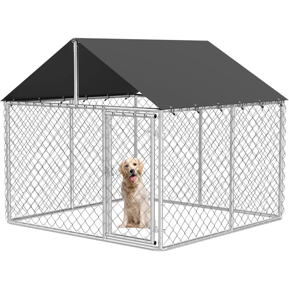 Outdoor Dog Enclosure Heavy Duty Dog Kennel House Mesh Dog Big Cage Pet Kennel Steel Fence with Secure Lock (79”x 79”)
