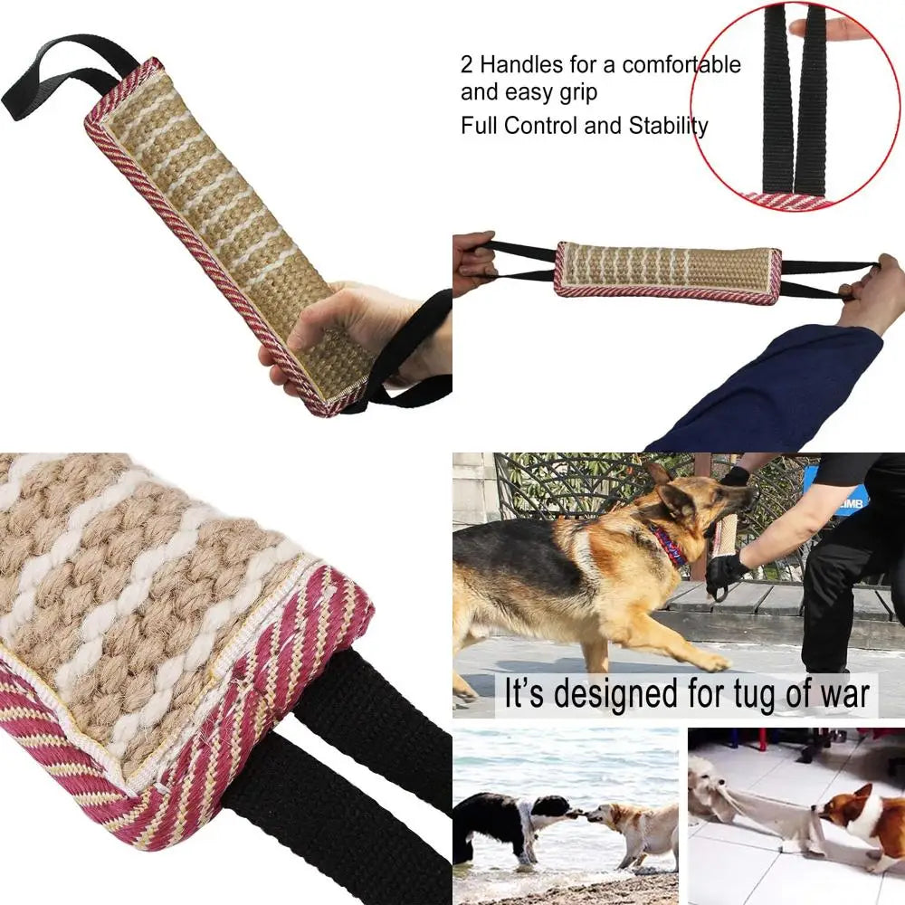 Dog Tug Toy Jute Bite Pillow With Two Handles Training