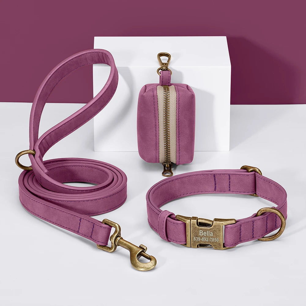 Didog Custom Dog Collar Leash Set With Poop Bag PU Leather