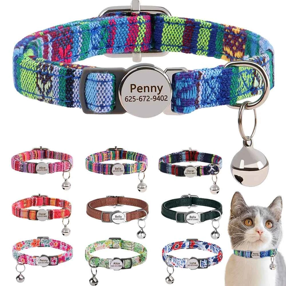 Free personalized kitten collar, engraved with pet dog's name, anti-lost, suitable for cats and small dogs, adjustable