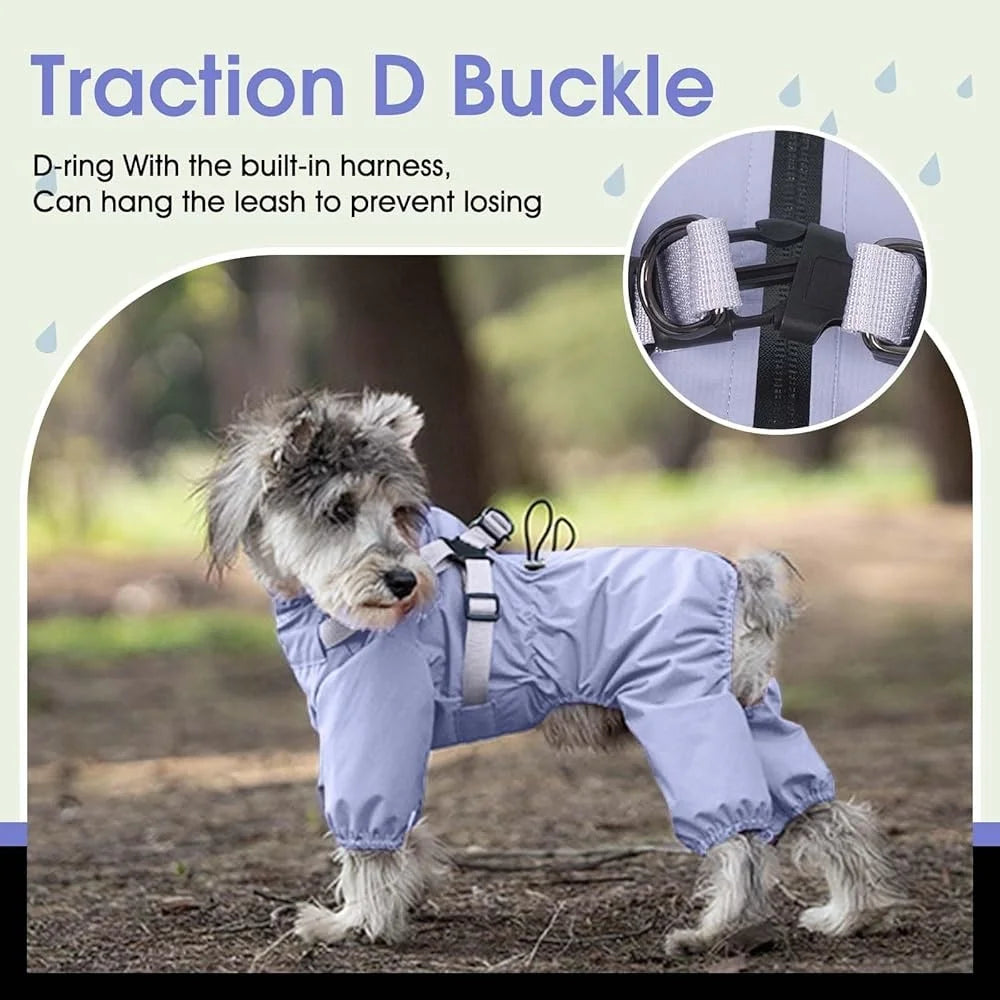 Waterproof Dog Raincoat With Harness Adjustable Lightweight