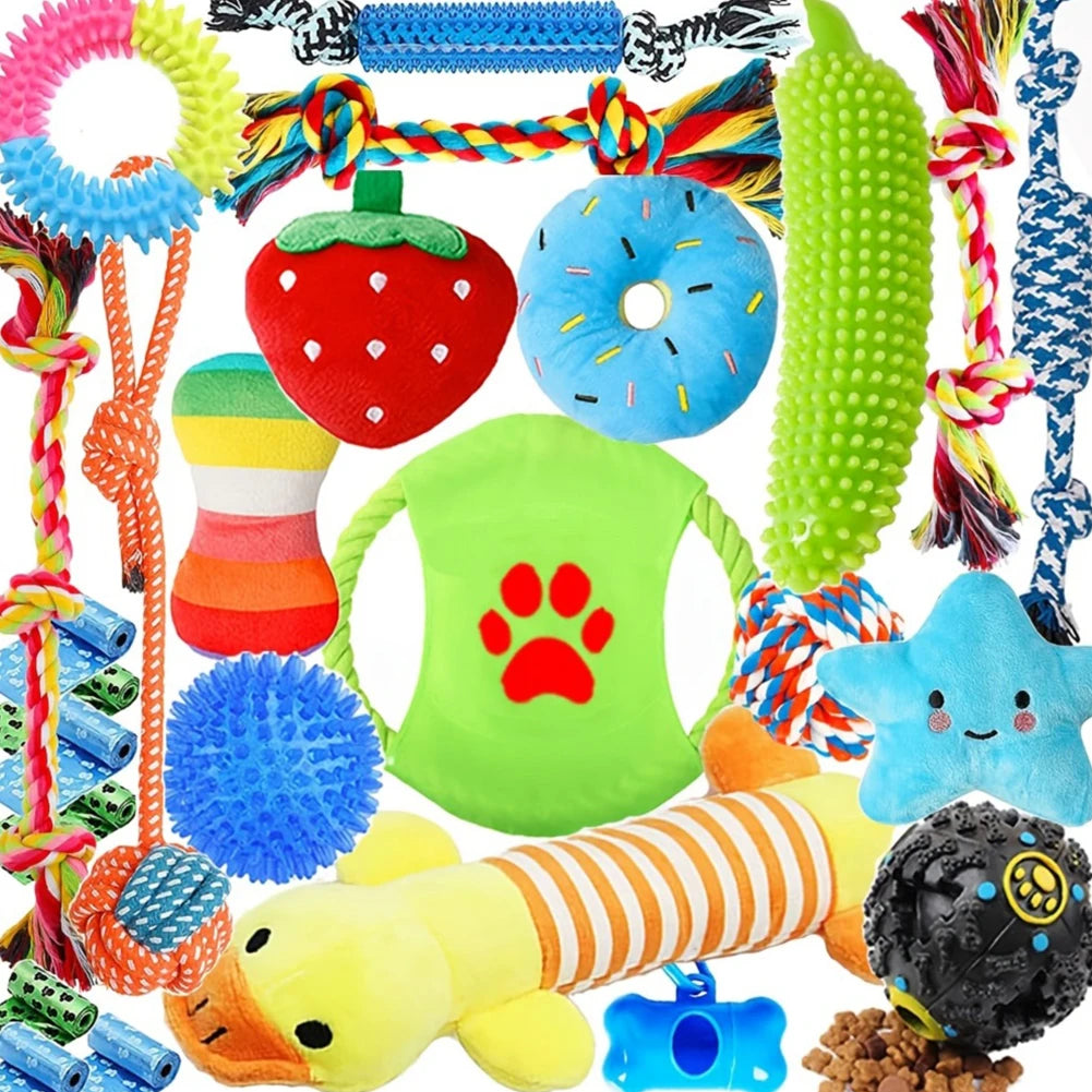 Shunmaii 25 Pack Dog Rope Toys Squeaky Treat Balls