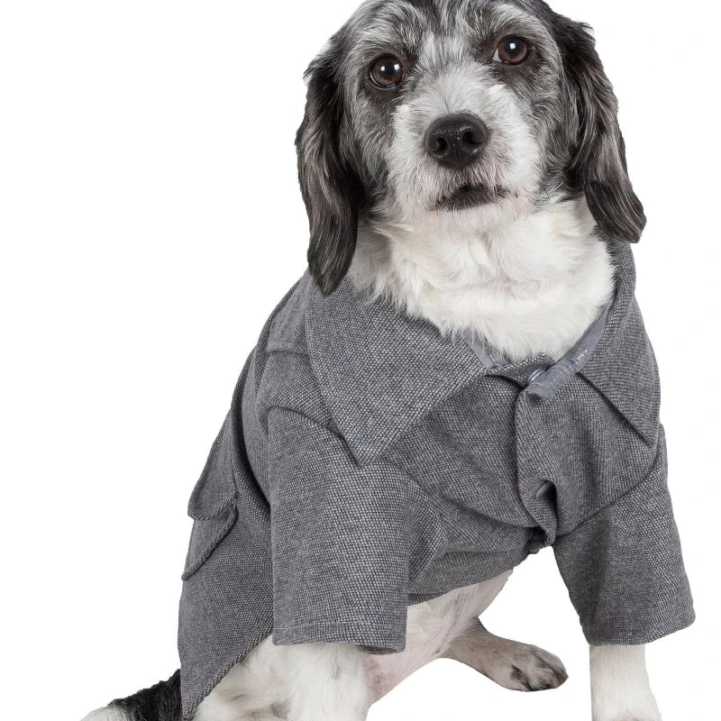 Static Rivited Fashion Collared Wool Pet Coat,Vintage Horn Button Wool Blend Dog Coat Thick Warm Two‑leg Pet Jacket Turn‑down Collar Pocket Design Windproof Cold‑Resistant Outfit for Medium Small Dogs Autumn Winter Outd