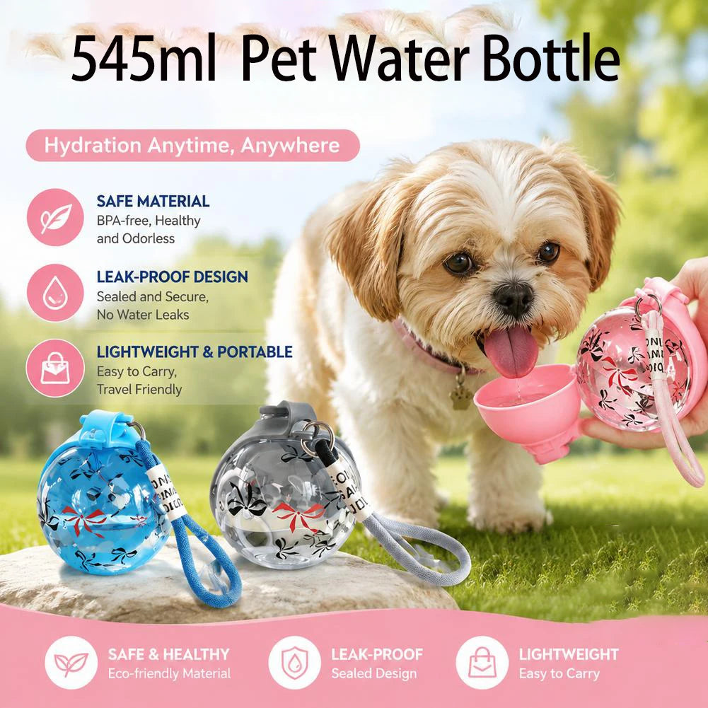 2-In-1 Portable Dog Water Bottle With Lanyard And Foldable Bowl