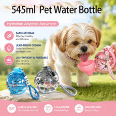 2-In-1 Portable Dog Water Bottle With Lanyard And Foldable Bowl