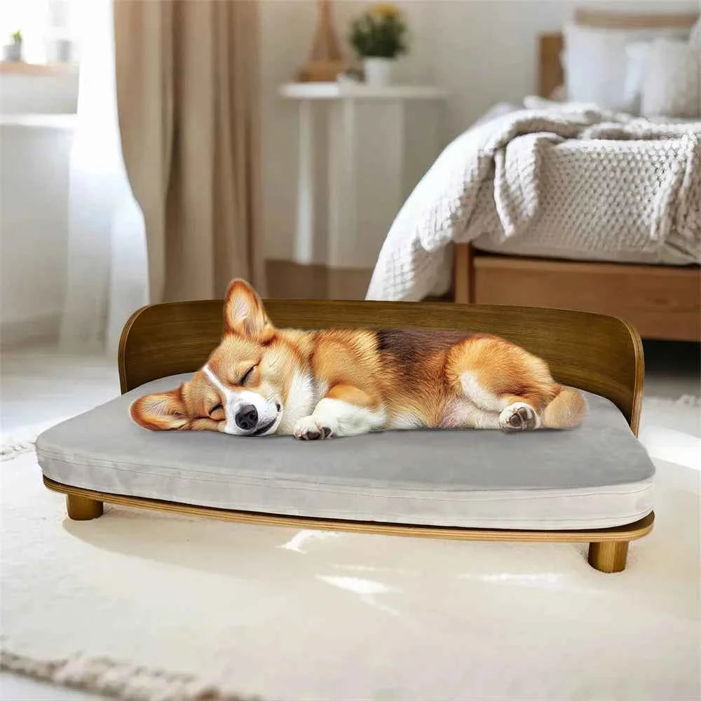 Unique Elevated Pet Sofa Wood Small Dog Couch Bed with Cushion for Puppy Kitty
