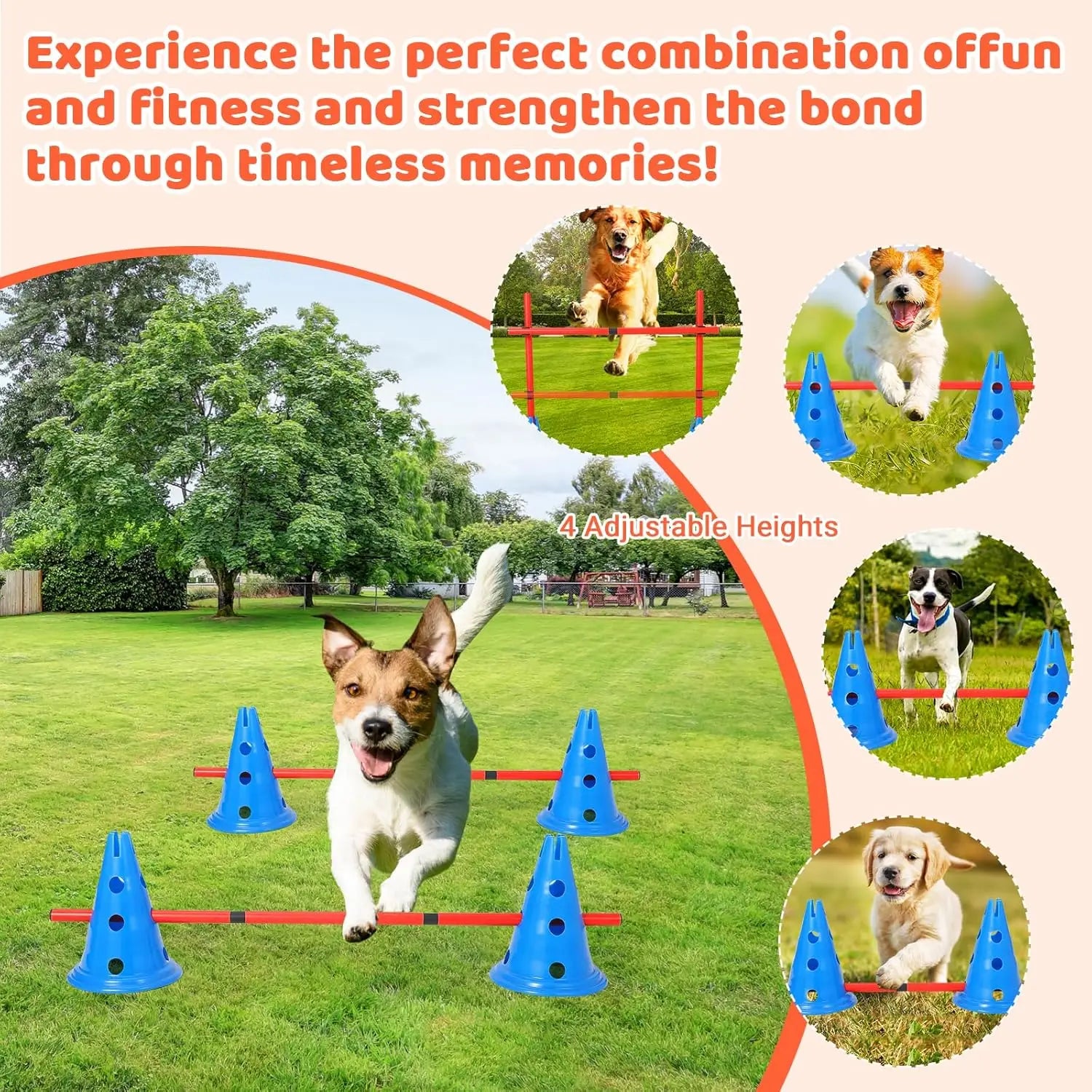 HiMISS Dog Agility Hurdle Cone Set 12 Cones 6 Rods