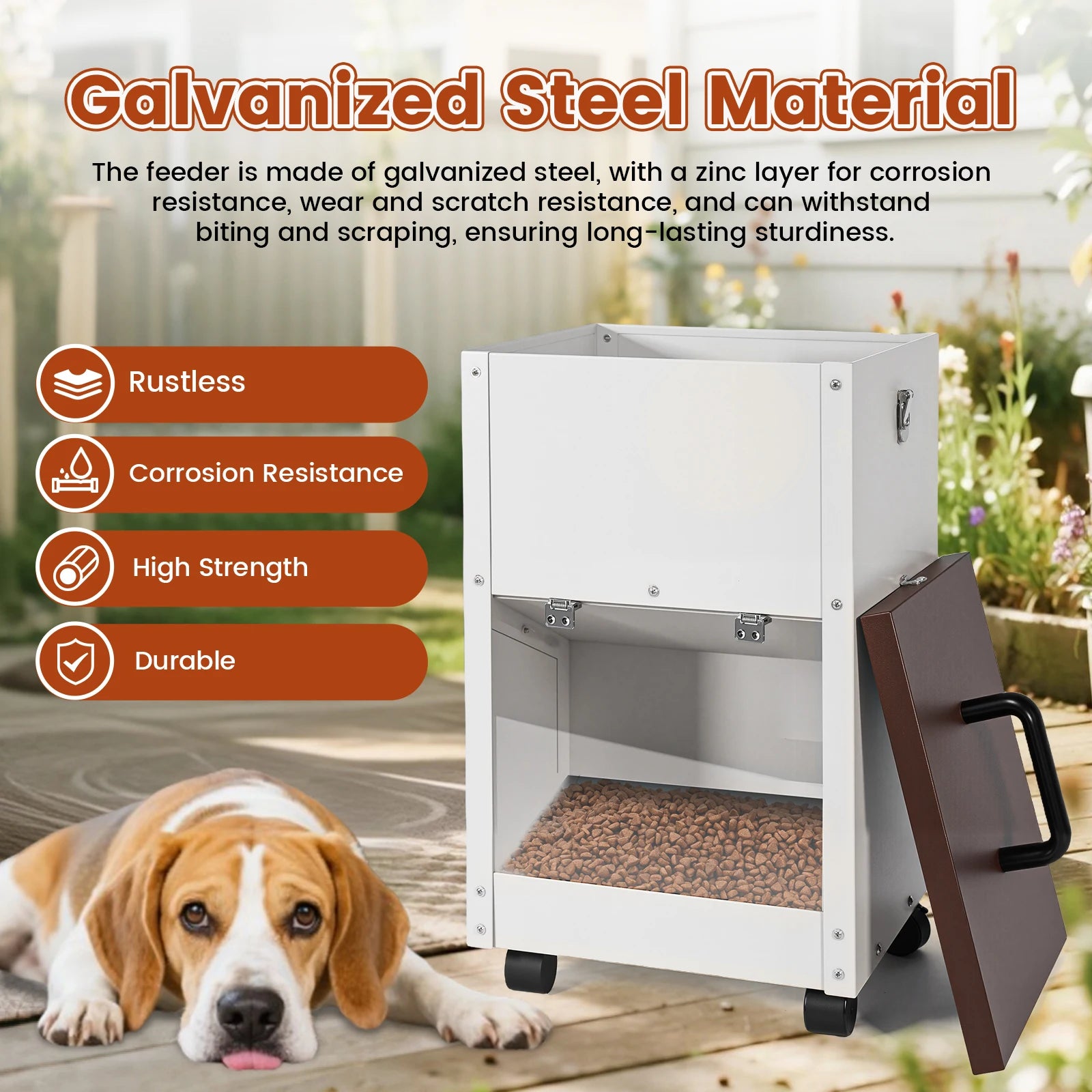 30LBS Large Capacity Automatic Pet Dog Feeding Dispenser Food Trough with Wheels