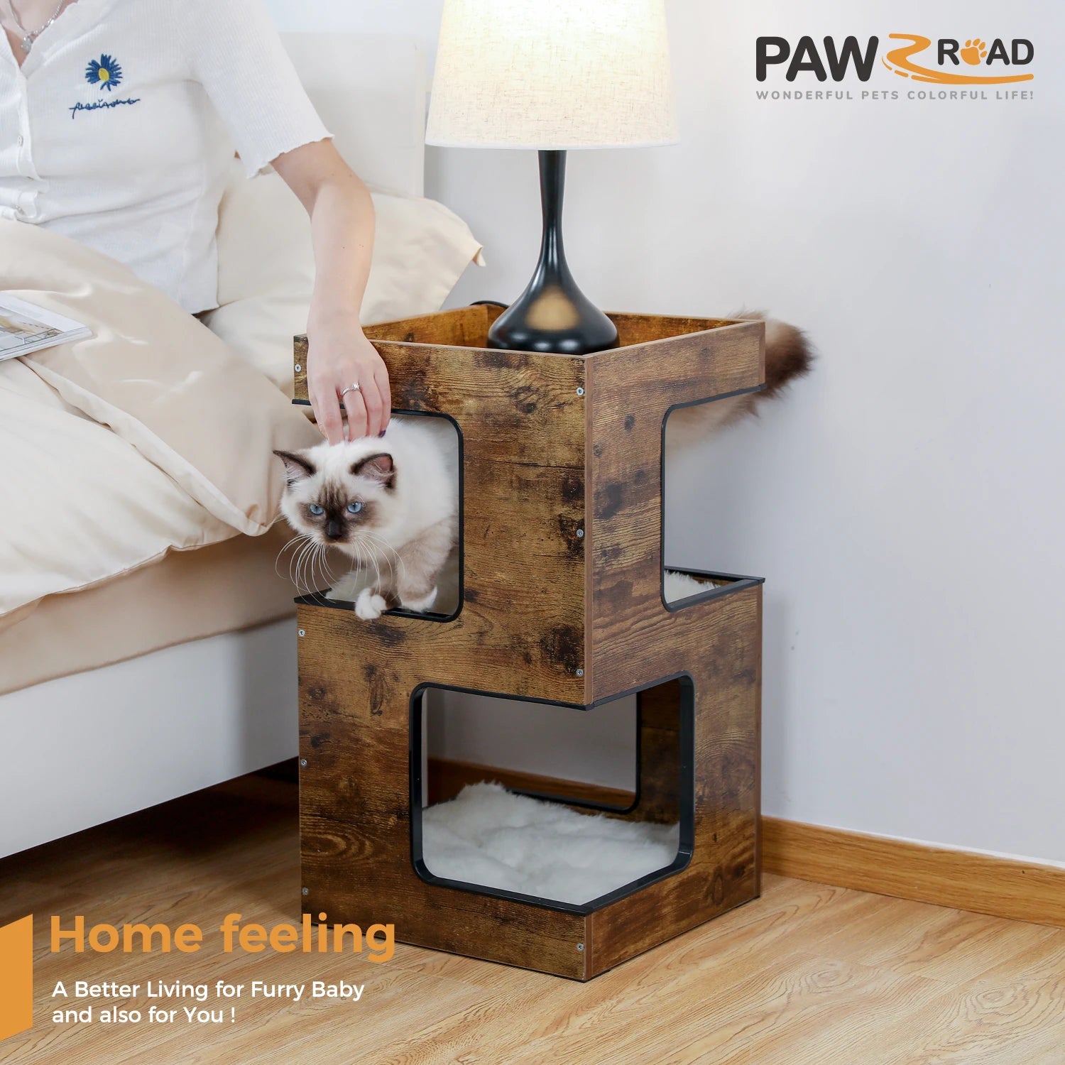 PAWZ Road Wood Cat Condo House Modern Cat Tree Pad